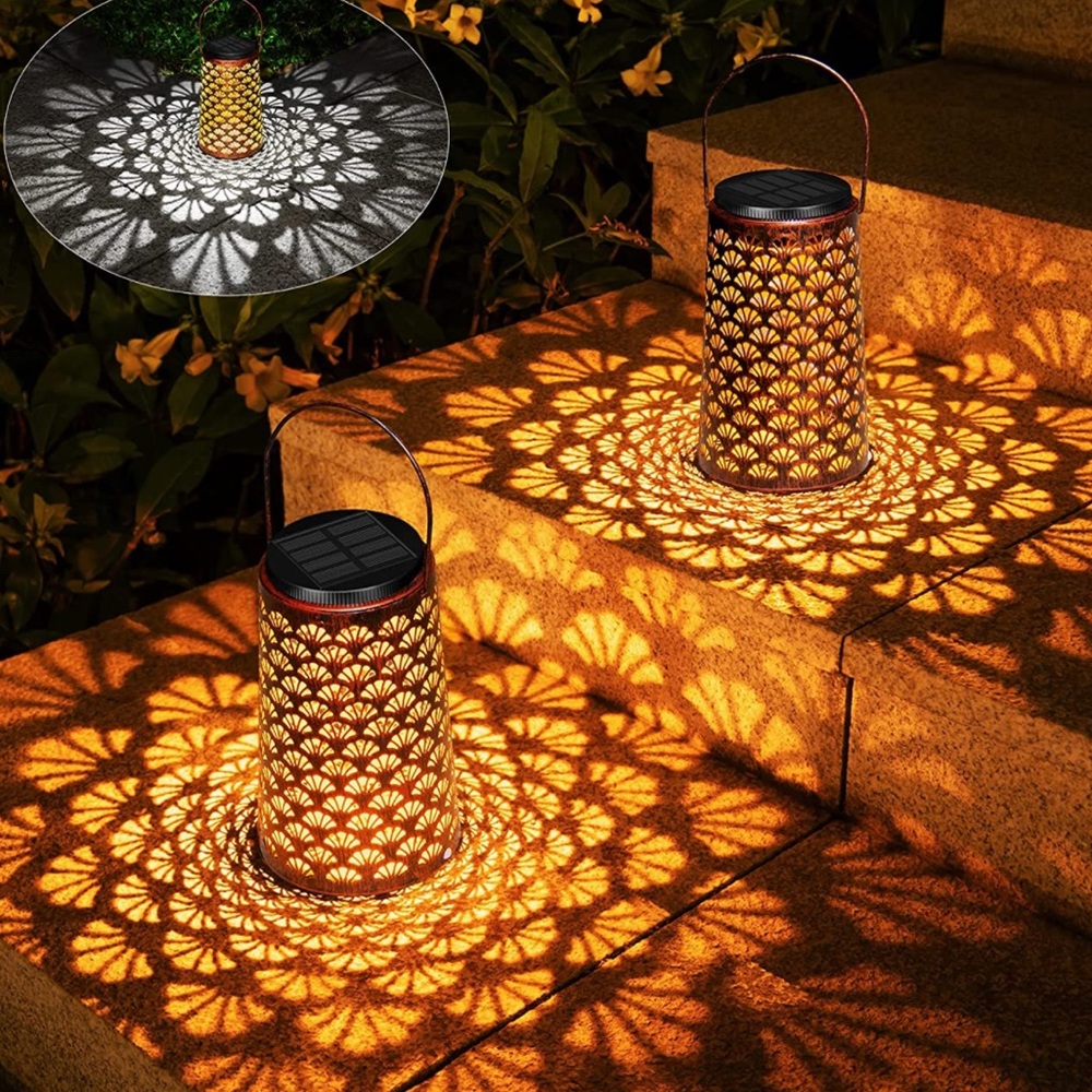 2 Pack Hanging Outdoor Lights Waterproof Metal Solar Pathway Lights